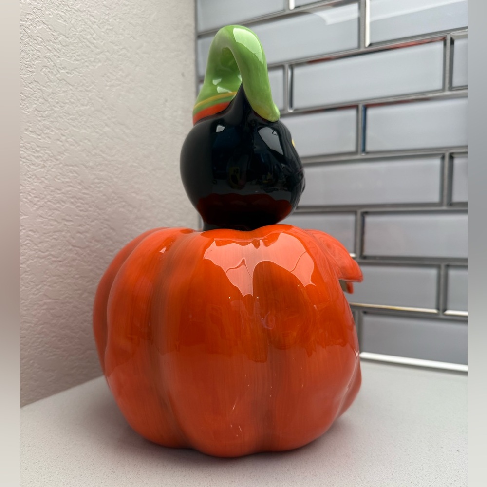 Ceramic Happy Halloween Candy Dish Candle Holder Pumpkin Black Cat - Picture 6 of 14